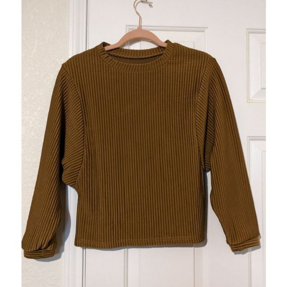Lantern Sleeve Ribbed Sweatshirt